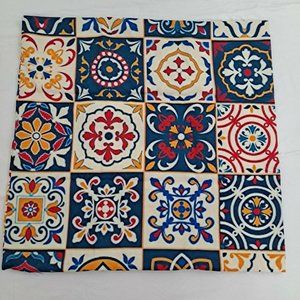 Decorative Tile Print Colorful Pillow Cover Square